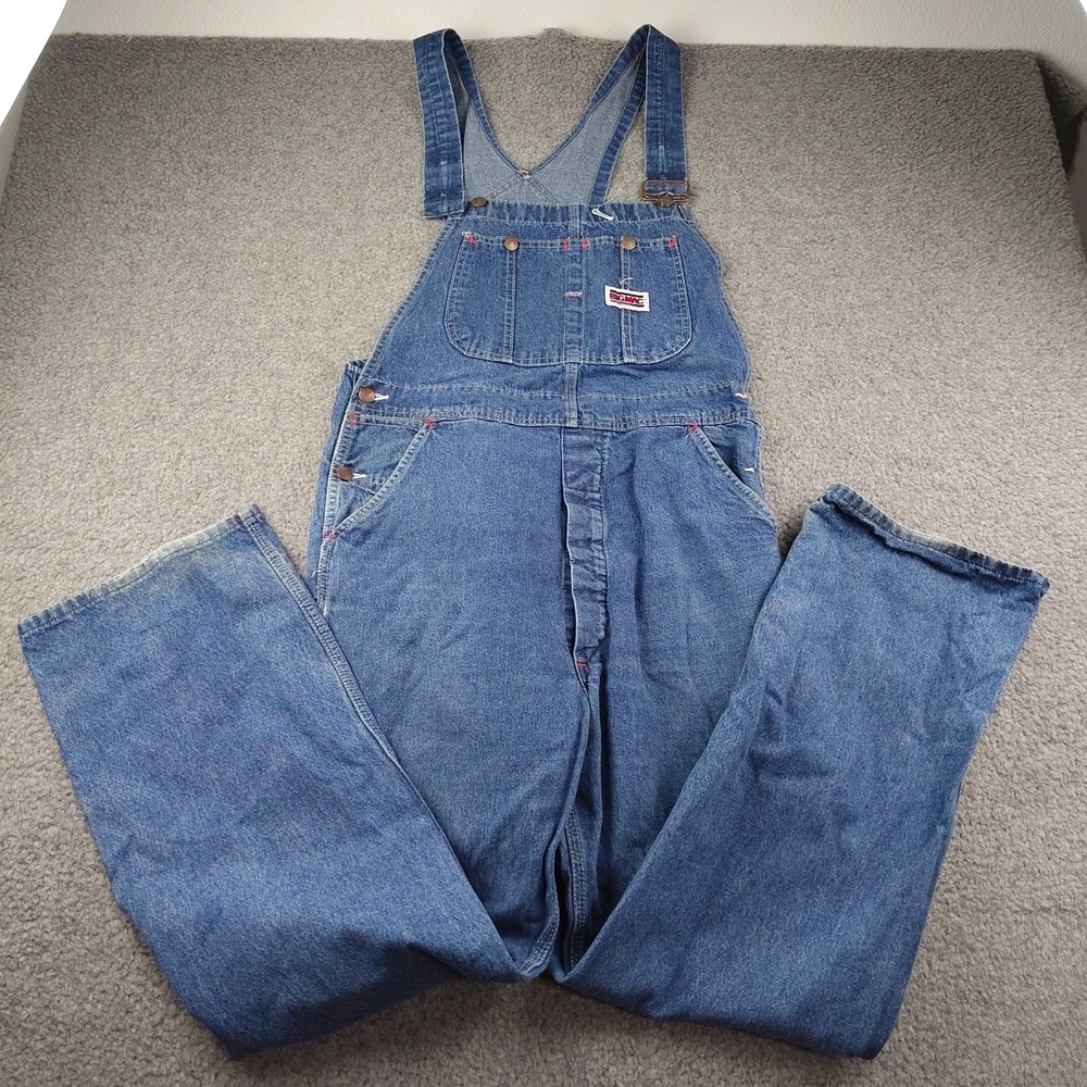 VTG Big Mac Overalls Mens 34x32 Denim Bib Workwear Blue Distressed *Flaw